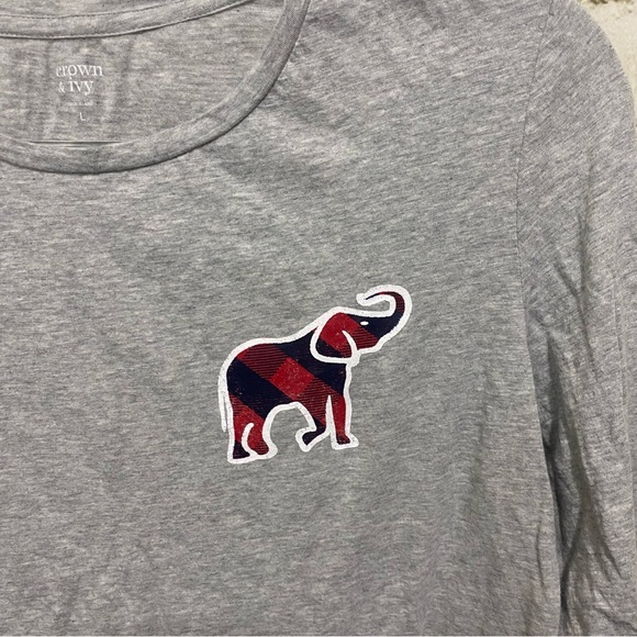 Crown & Ivy Gray Elephant Blue Red Long Sleeve T Shirt - Picture 2 of 5